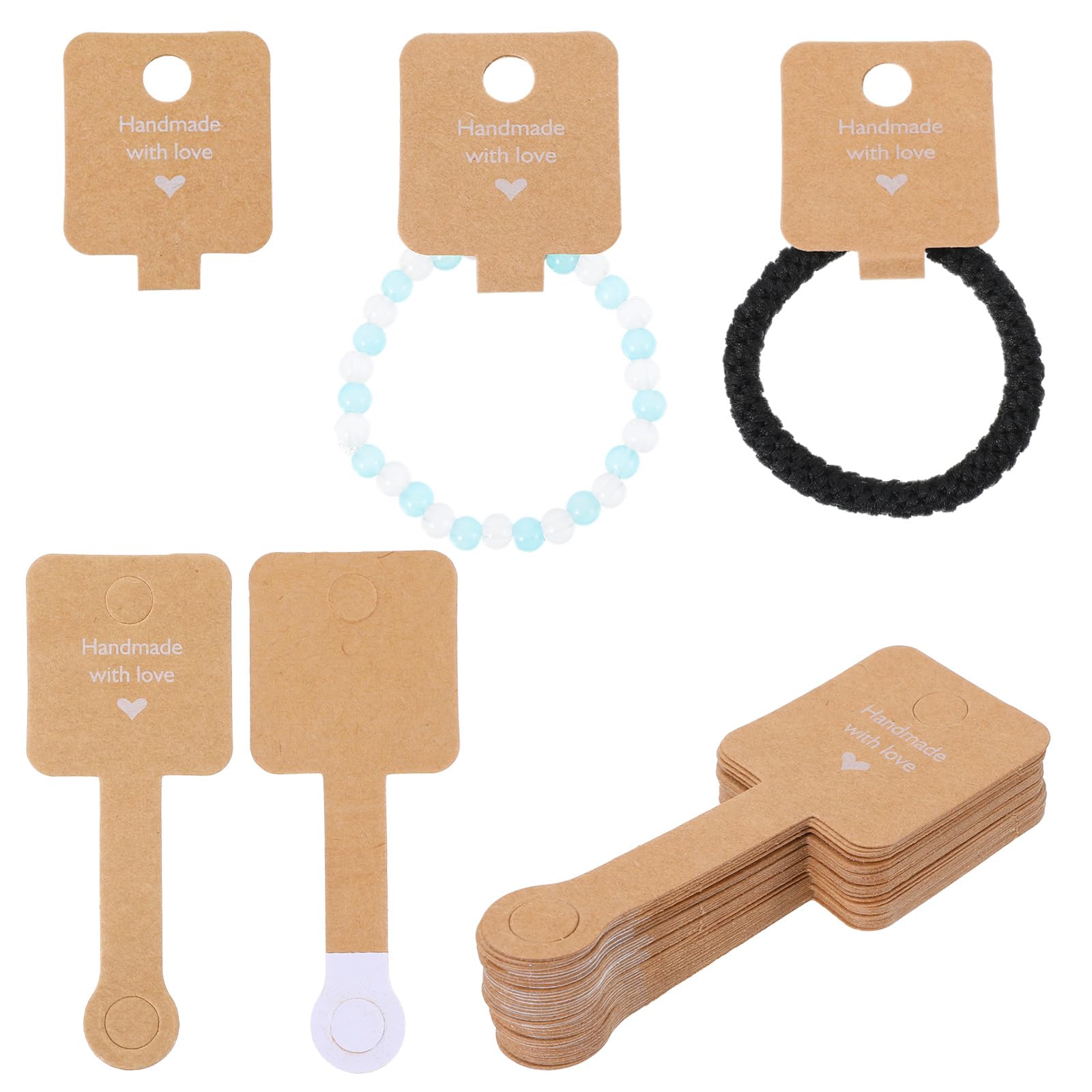 Photo 1 of 100Pcs Bracelet Display Cards Self Adhesive Necklace Display Cards, Earring Paper Holder Tags, Brown Jewelry Packaging Tags for Earring Bracelets Jewelry Hair Band and Scrunchies Hanging