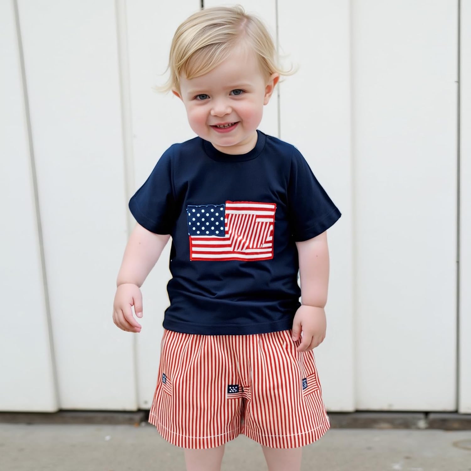 4th of July Toddler Baby Boy Clothes American Flag Ice Cream Embroidery Short Sleeve T Shirt Plaid Shorts 2Pcs Clothes - Image 3