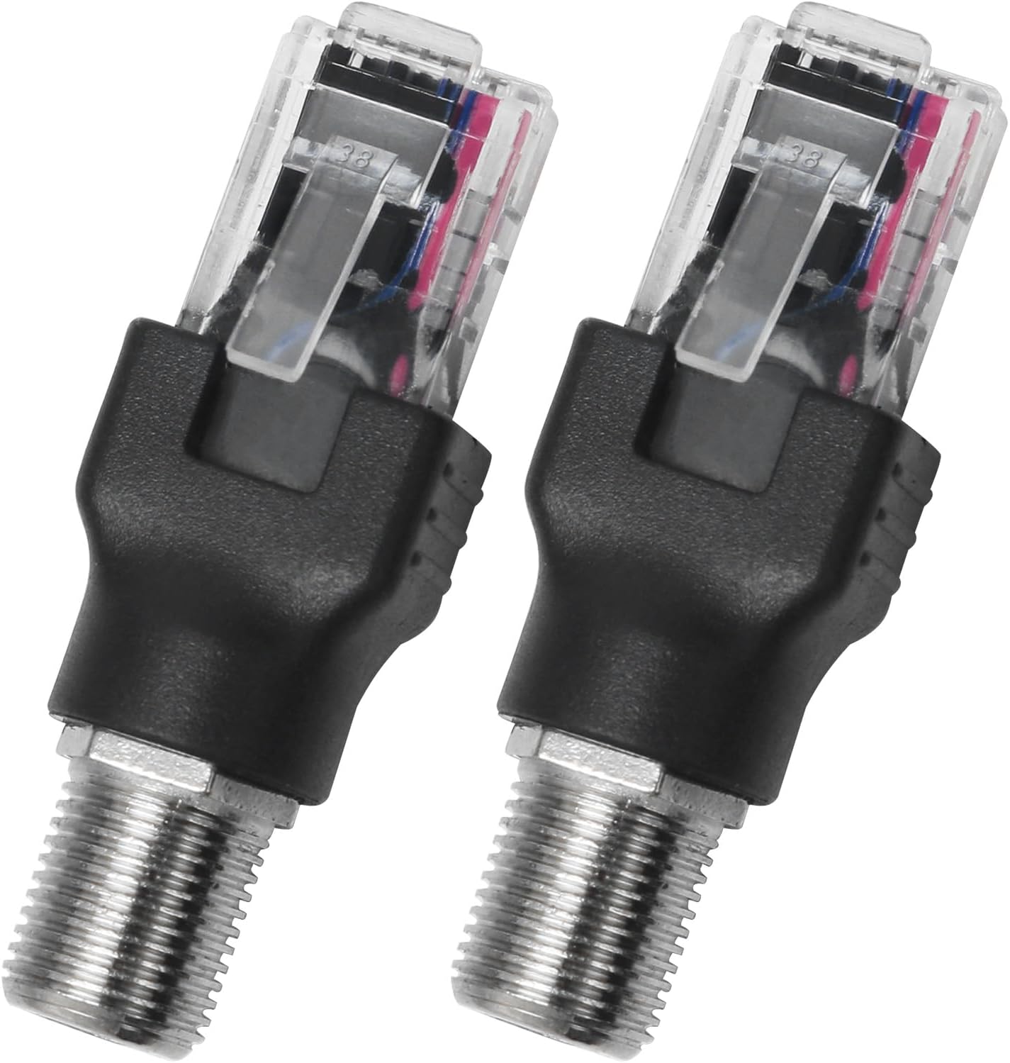 2PCS F Type to RJ45 8P Crystal Head Adapter Female to Male Coaxial Sleeve Converter for Cable Tester Monitor Digital Signal Compatible Black