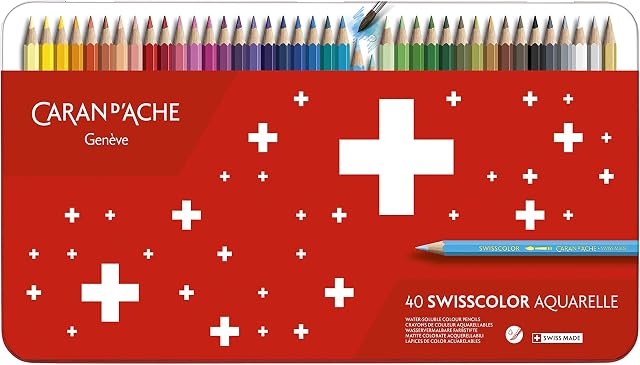 Caran d'Ache 1285.740 Swisscolor Color Pencil with Metal Box, Pack of 40