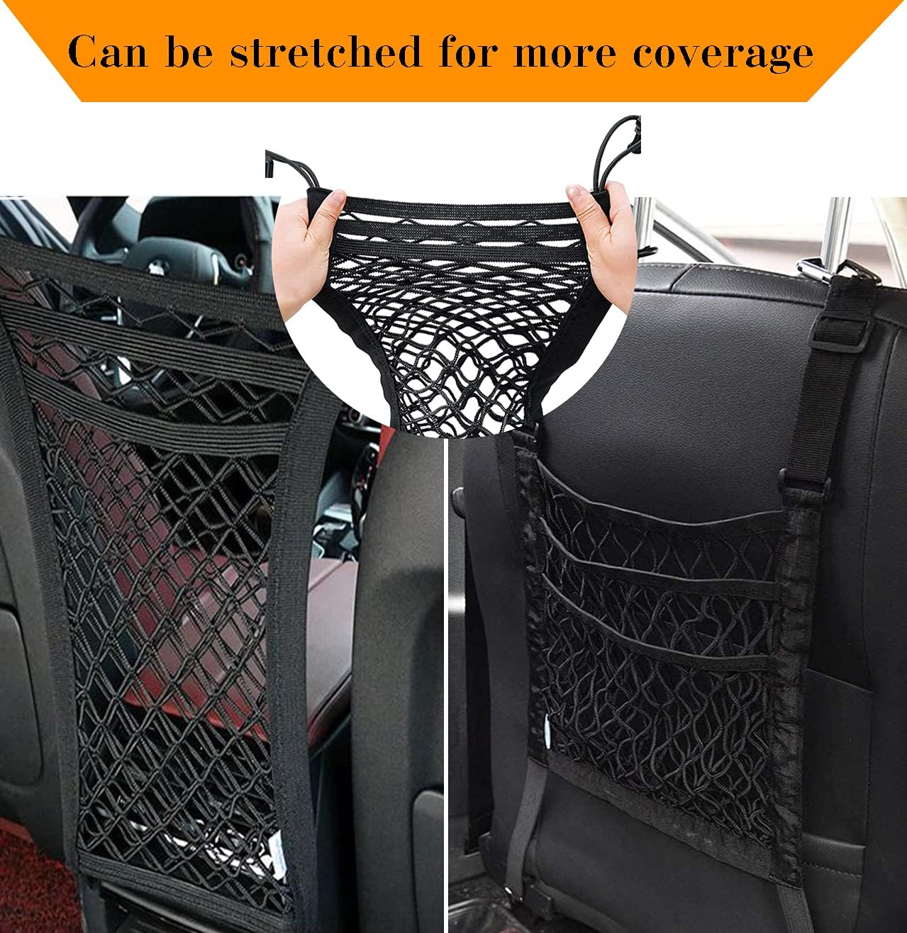 3Layer Car Mesh Organizer with 2 Storage Hooks Seat Back Net Bag with