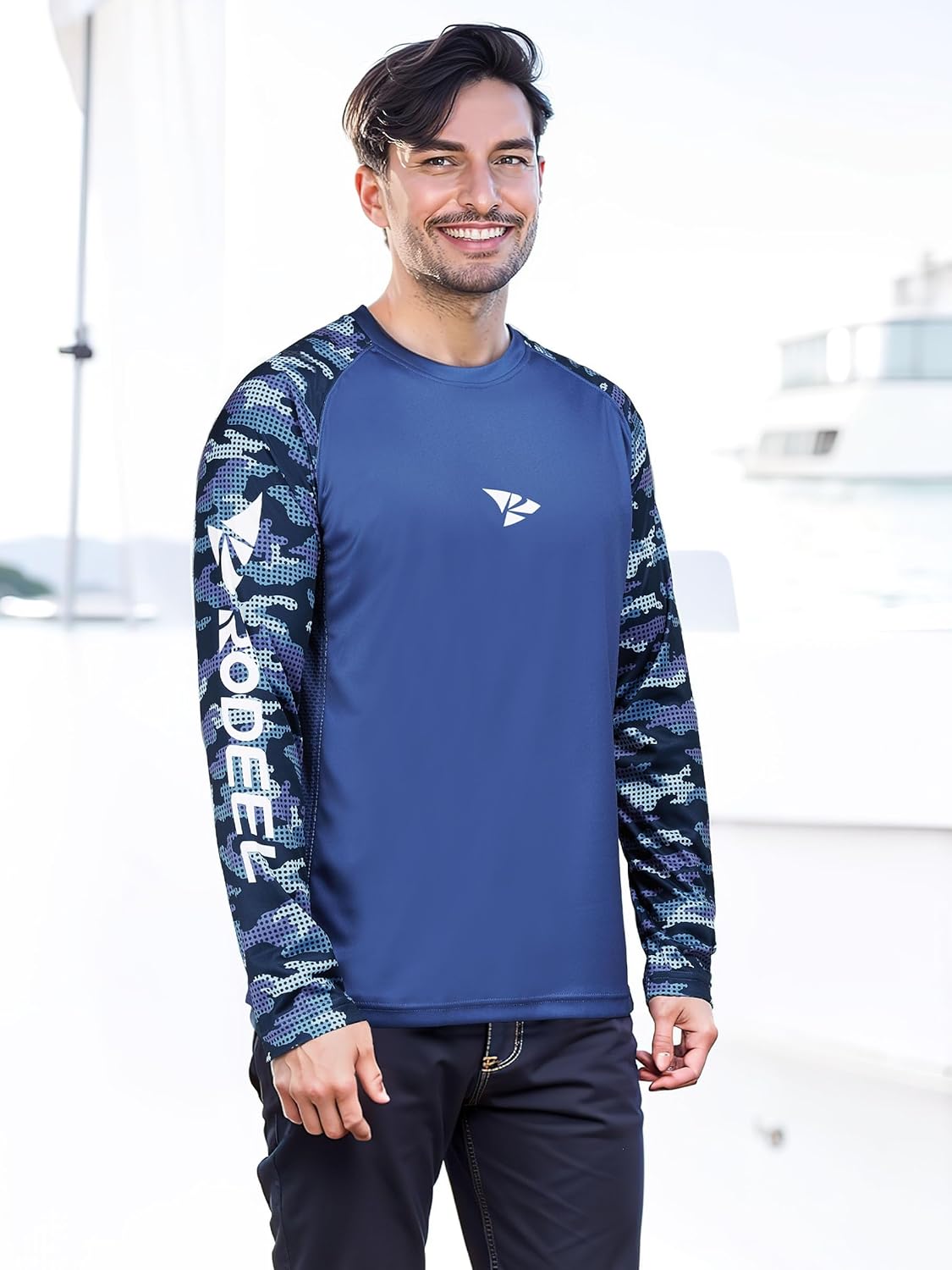 Rodeel Mens Loose-Fit Fishing T-shirt Bluff Performance Long Sleeve Shirt UPF 50 Raglan Sleeve