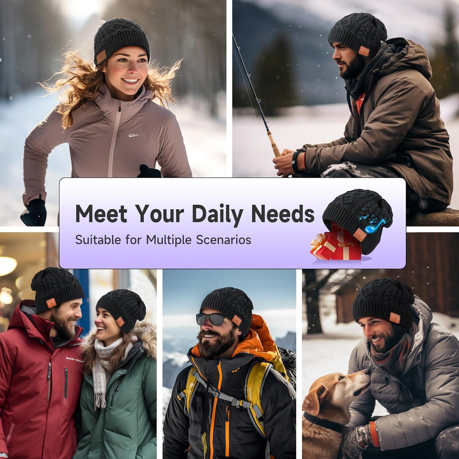 Black Acrylic Bluetooth Beanie hat - Tech Gifts for Men and Women, Wireless Bluetooth Hat, Stocking Stuffer - Image 6