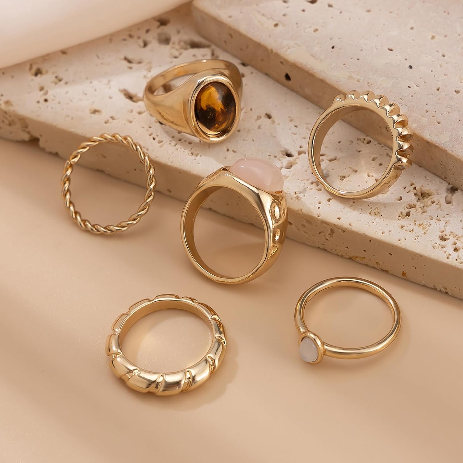 Chunky Rings for Women Stackable Vintage Adjustable Rings for Women Gold Statement Stone Ring Set Non Tarnish Vintage Jewelry