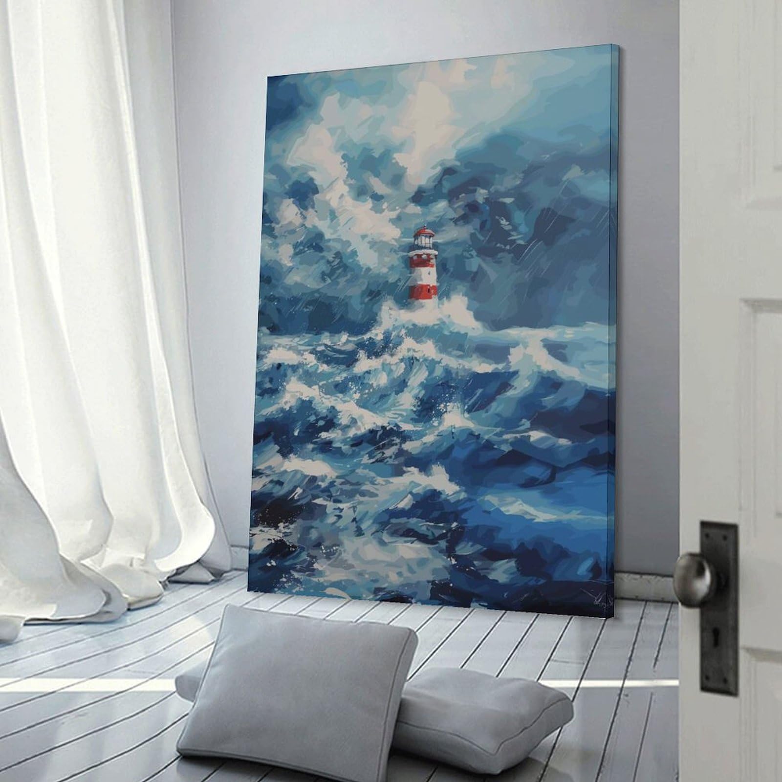 Junmoney Frame-Style-1 Lighthouse In The Storm Canvas Art Print 12X18inch(30X45cm), For Apartment Walls, Studios Or Work Areas, An Easy Choice For New Home Styling
