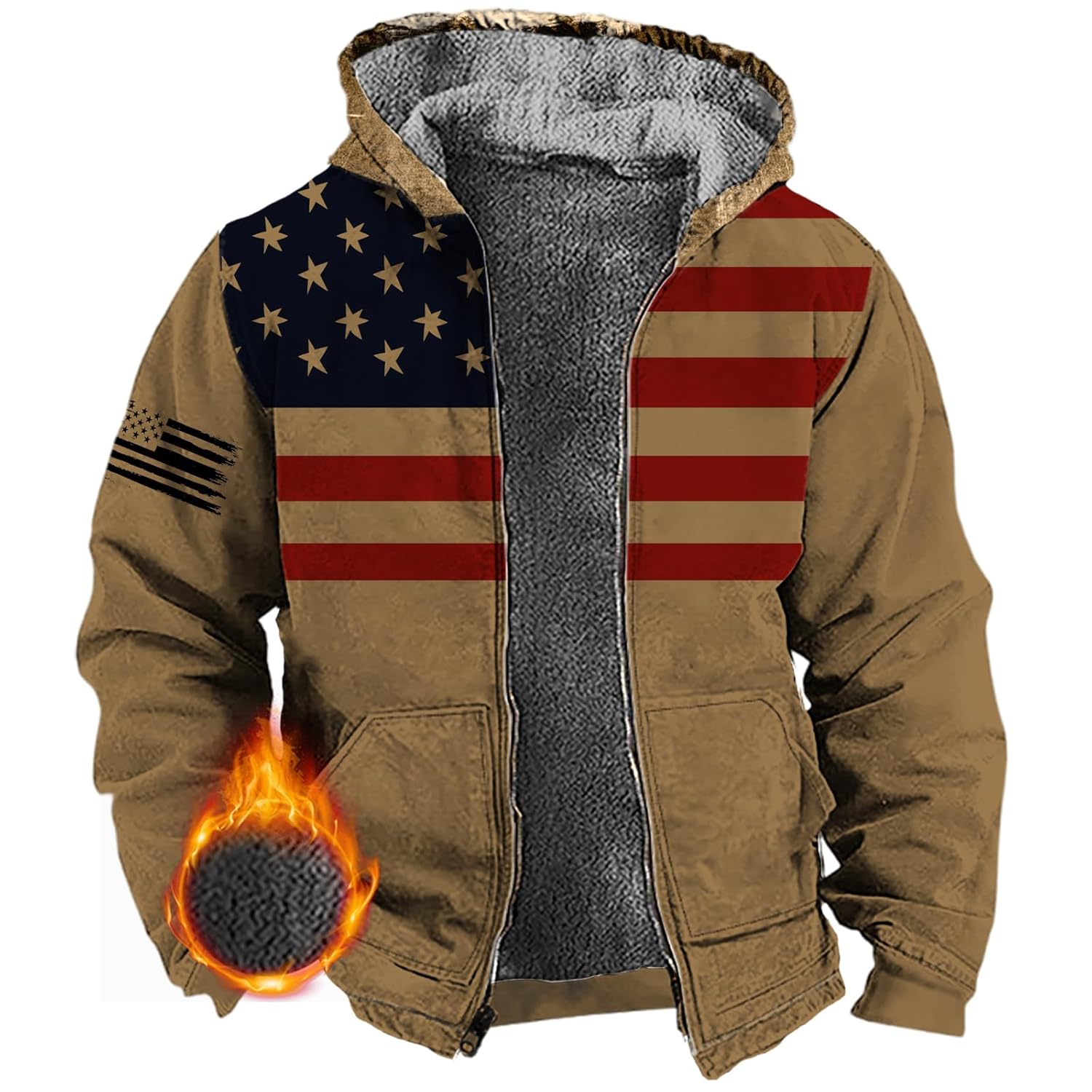 LOAIHA Western Jackets for Men Aztec Hoodie Fleece Lined Winter Warm Cowboy Coat Long Sleeve Zipper Mens Jacket