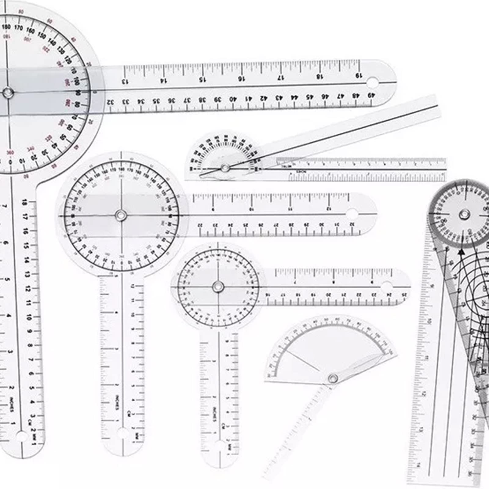 Set Goniometro Medico, 6 Pezzi, Righello Angolare in PVC, Include Goniometri 360° e 180°, Righello per Dita e Ossa, per Misurazioni Ortopediche
