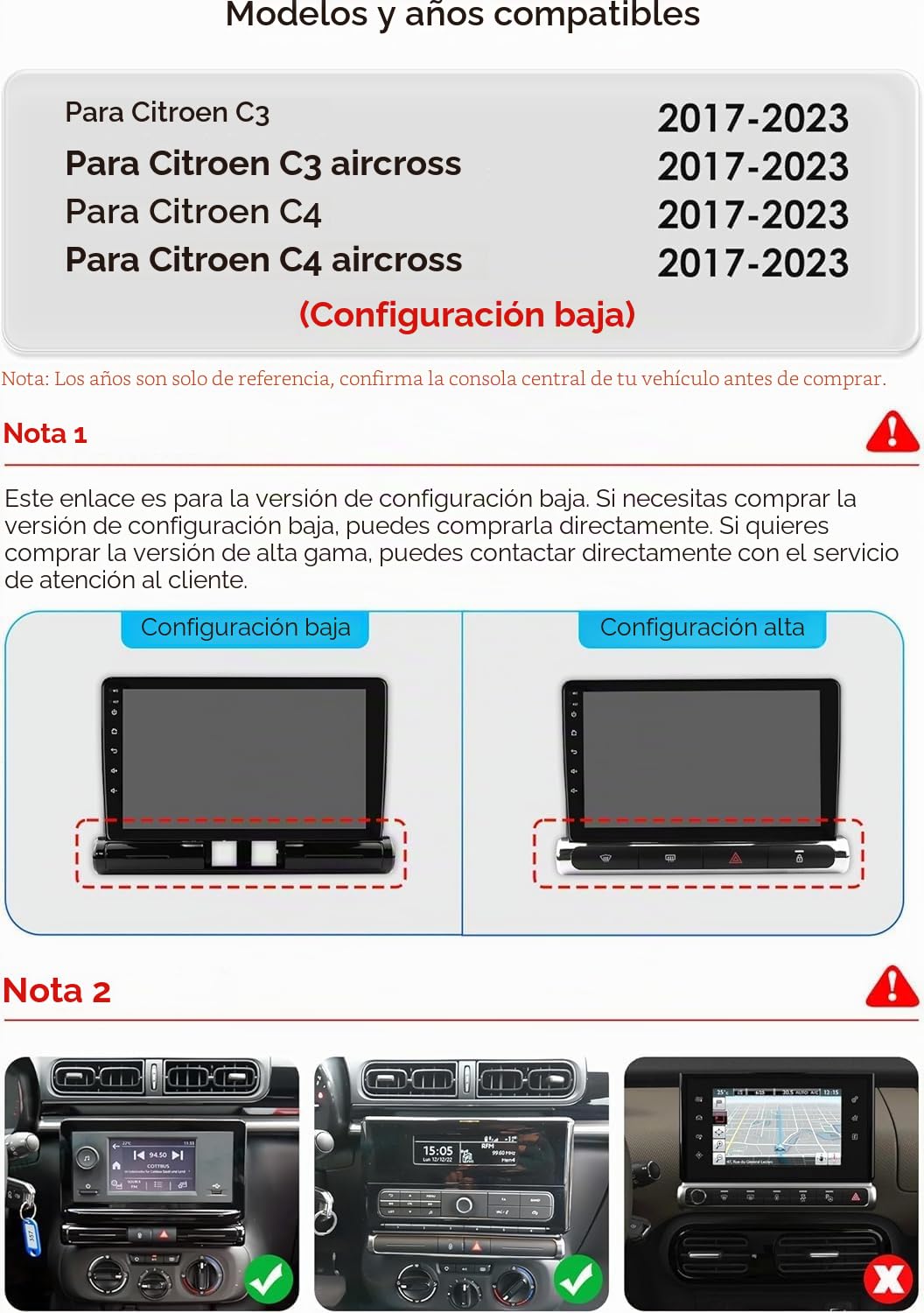 Android 14 9 pulgadas Radio de coche para Citroen C3/C3 aircross 2017-2023 para Citroen C4/C4 Aircross (Brazil) 2017-2023 compatible con coche inalámbrico / Android Auto, control del volante, WiFi/4G