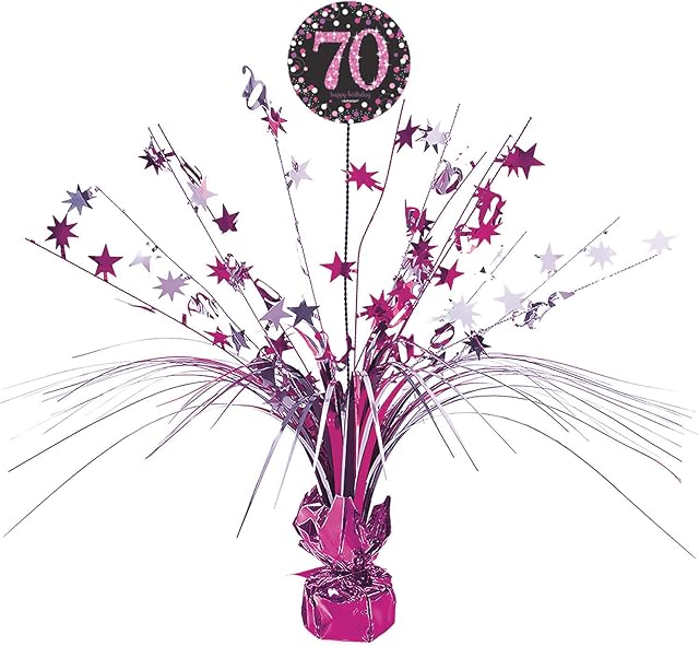 Amscan 9901741 - Pink Sparkling Celebration 70th Birthday Foil Spray Centrepiece and Balloon Weight - 33 cm