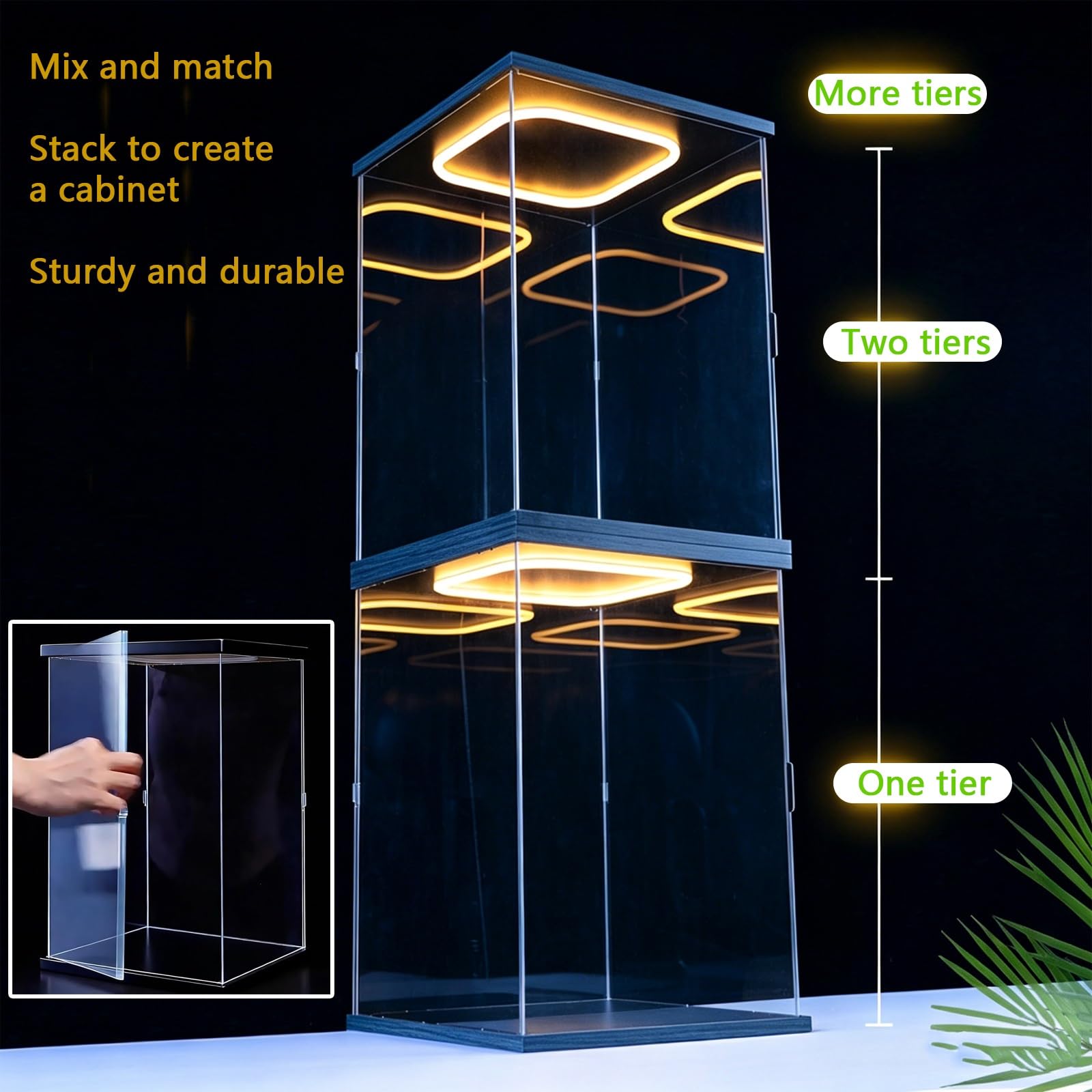 Vitrina Acrílica For Coleccionables con Luz LED, Vitrina De Figuras For Coleccionables, Diseño De Fuente De Alimentación De Serie Múltiple(L30xW30xH30cm(L12xW12xH12in))
