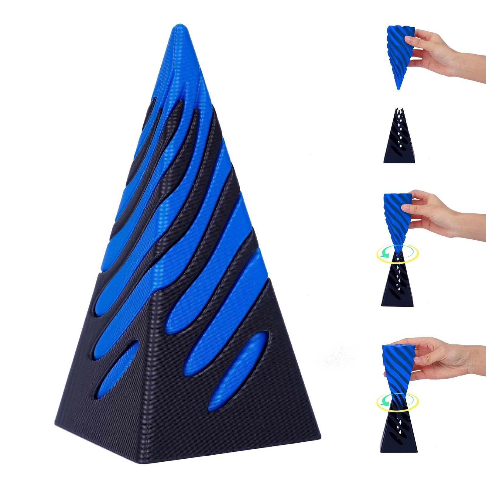 Impossible Pyramid Passthrough Sculpture, Pass Through Pyramid Fidget Toy, 3D Printed Spiral Cone Toy Pyramid Passthrough Sculpture, Desktop Decor Souvenir Gift (Blue-L)