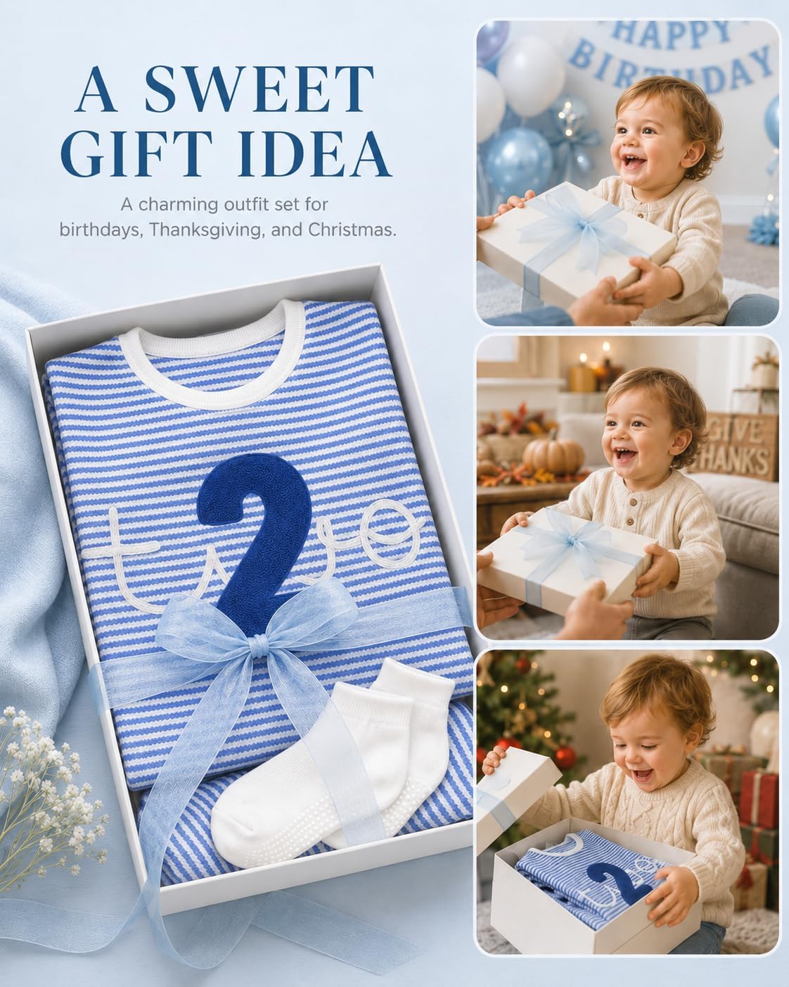 ChuYuKu Toddler Boy Summer Outfit Waffle Knit Two Short Sleeve T-Shirt and 2nd Birthday Shorts Set with Socks