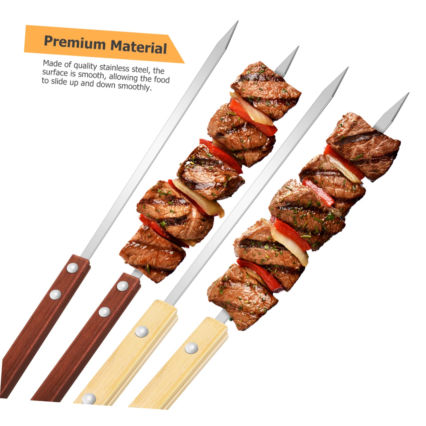 Abaodam 12 Spiedini per Barbecue Turchi in Acciaio Inox con Manico in Legno, Riutilizzabili e Facili da Pulire per Grigliate All'aperto e Campeggio