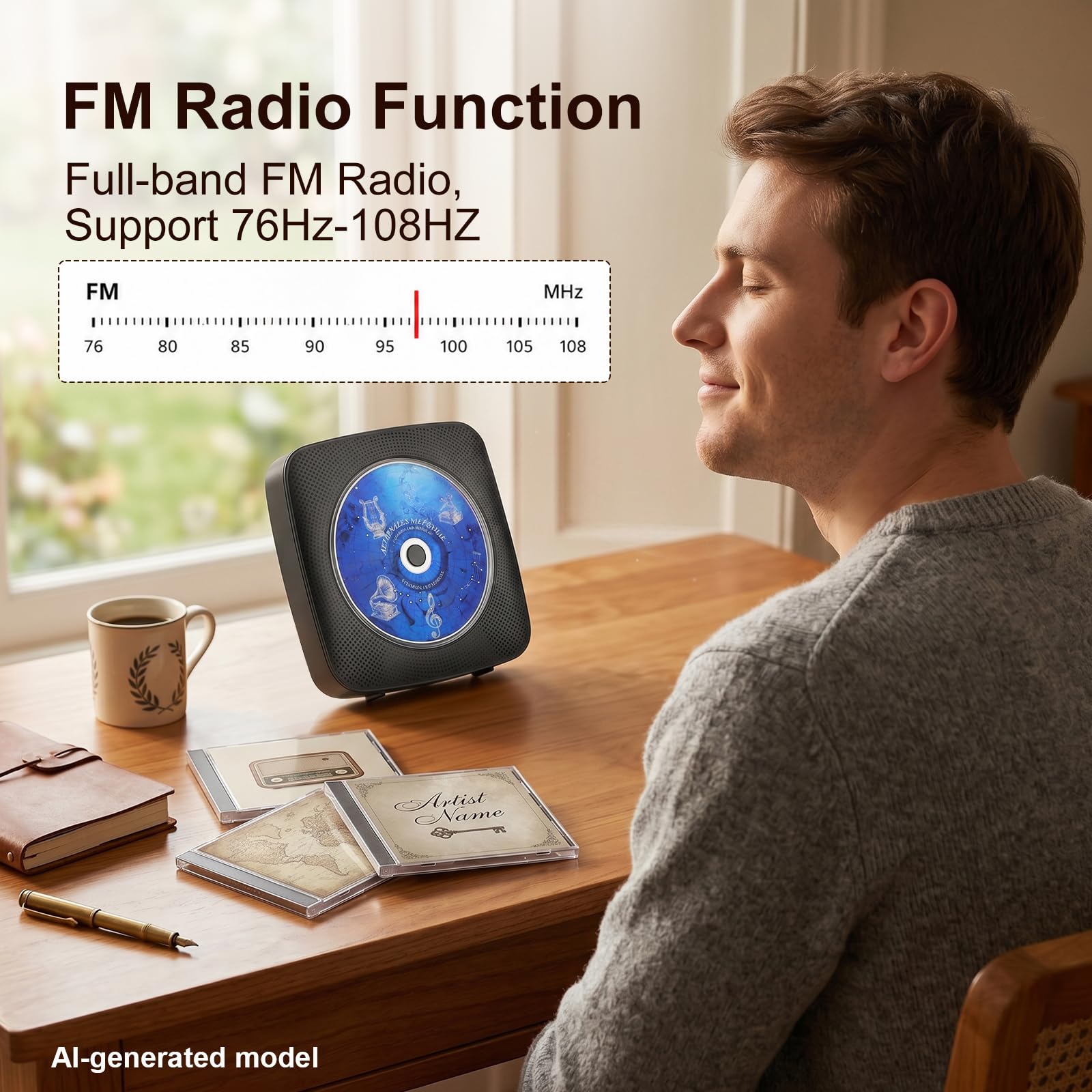Gueray Tragbarer CD Player Tragbar : Radio CD Players Kinder CD-Player Discman mit 1800mAh Akku Lautsprecher abnehmbaren Staubschutzabdeckung Fernbedienung UKW-Radio USB AUX Funktion Schwarz