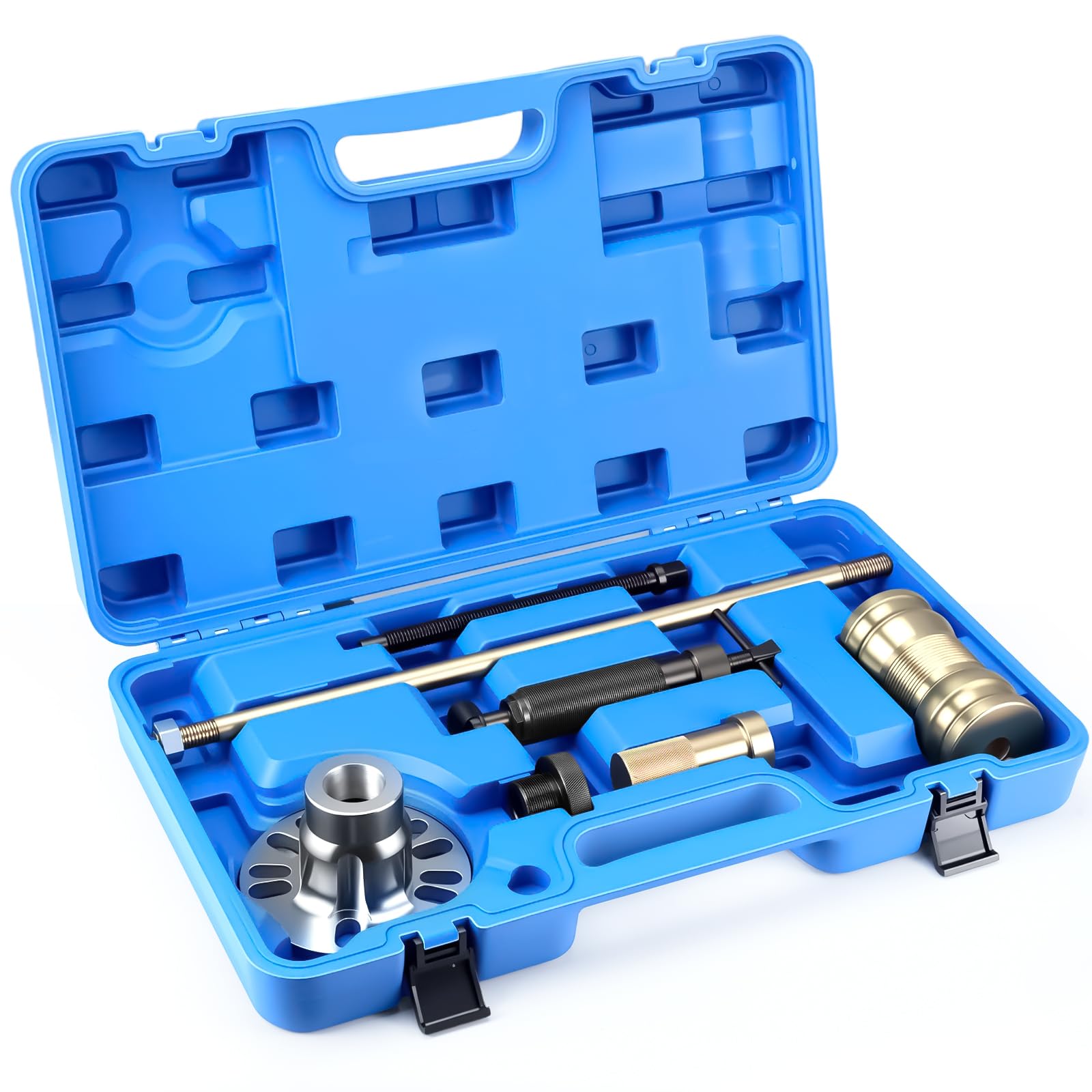 10T 8Tlg Hydraulischer Radnaben Abzieher Profi-Set, Universell für 4/5-Loch Felgen (96-125mm), Antriebswellen Ausdrücker mit Manueller Hydraulikpumpe und Schlaghammer