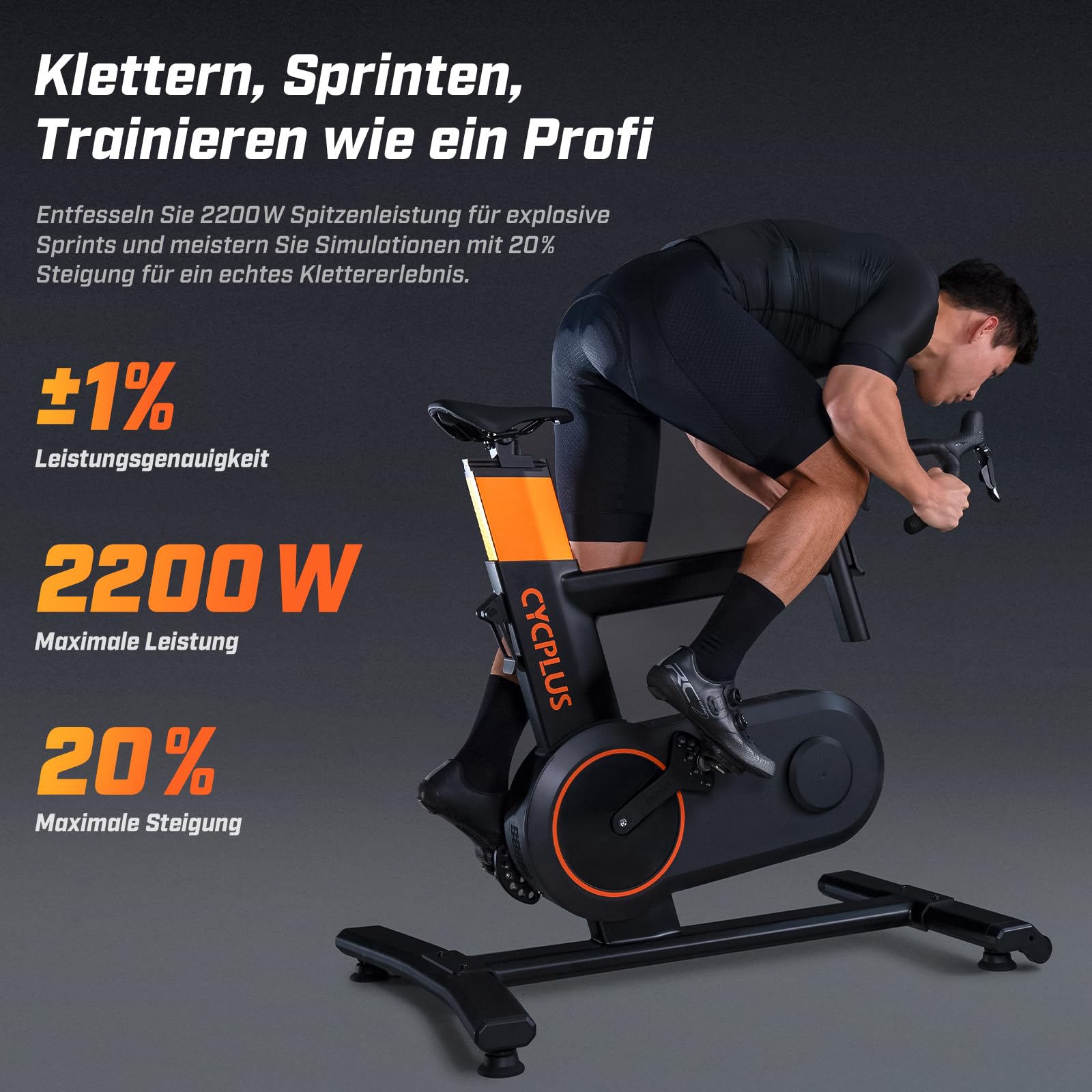 CYCPLUS T7 Smart Fahrradtrainer, 2200W Motor, 20% Steigungssimulation | Platzsparendes Design, bürstenloser Motor, BLE & ANT+ Dual-Modus, Virtuelles Schalten, Bergauf-/Bergab-Simulation