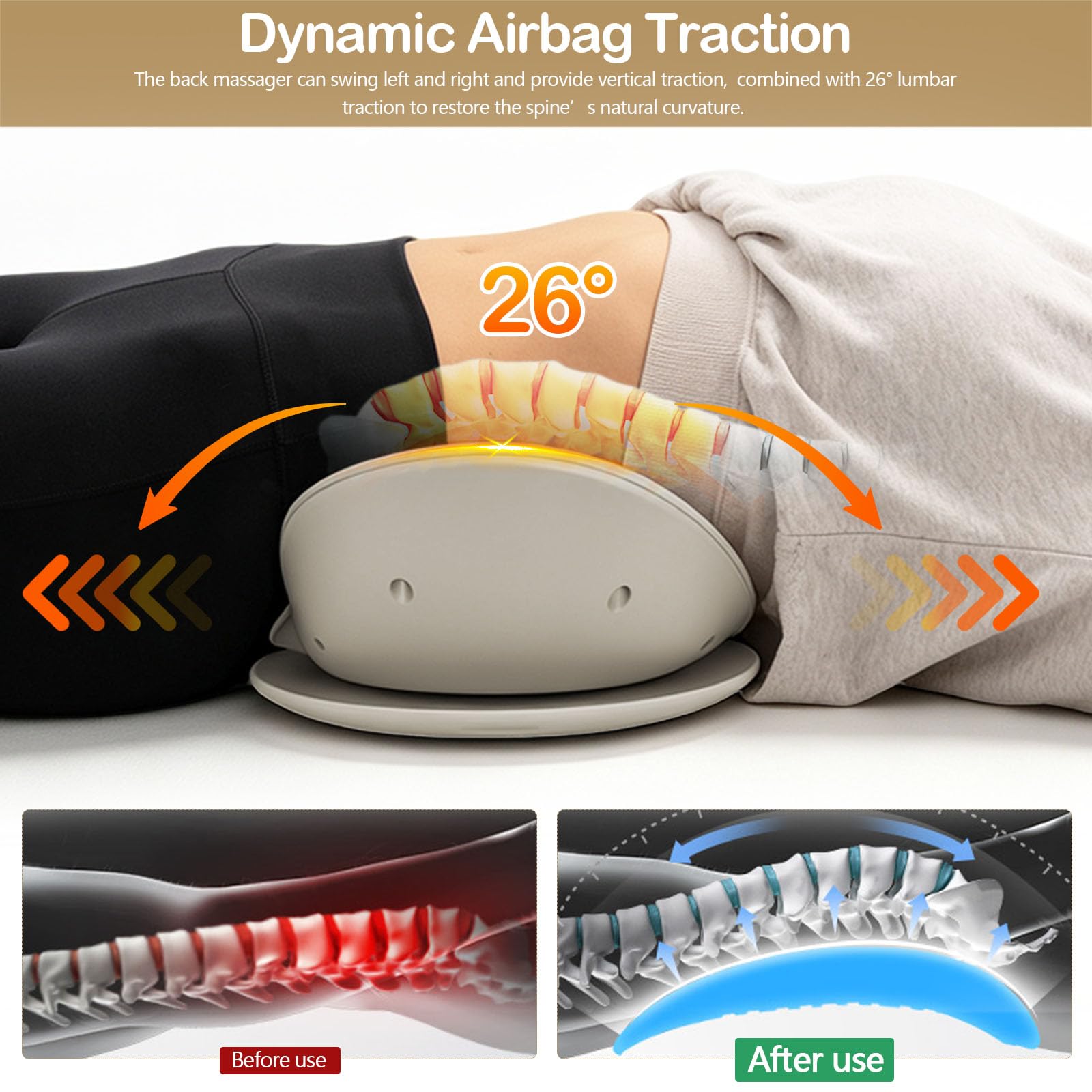 5 en 1 Masajeador Lumbar Eléctrico, Masajeador de Tracción Lumbar con EMS Masajeador, Calor, Vibración, Tracción Airbag y Luz Roja/Azul/Violeta, Masajeador de Espalda con Mando a Distancia