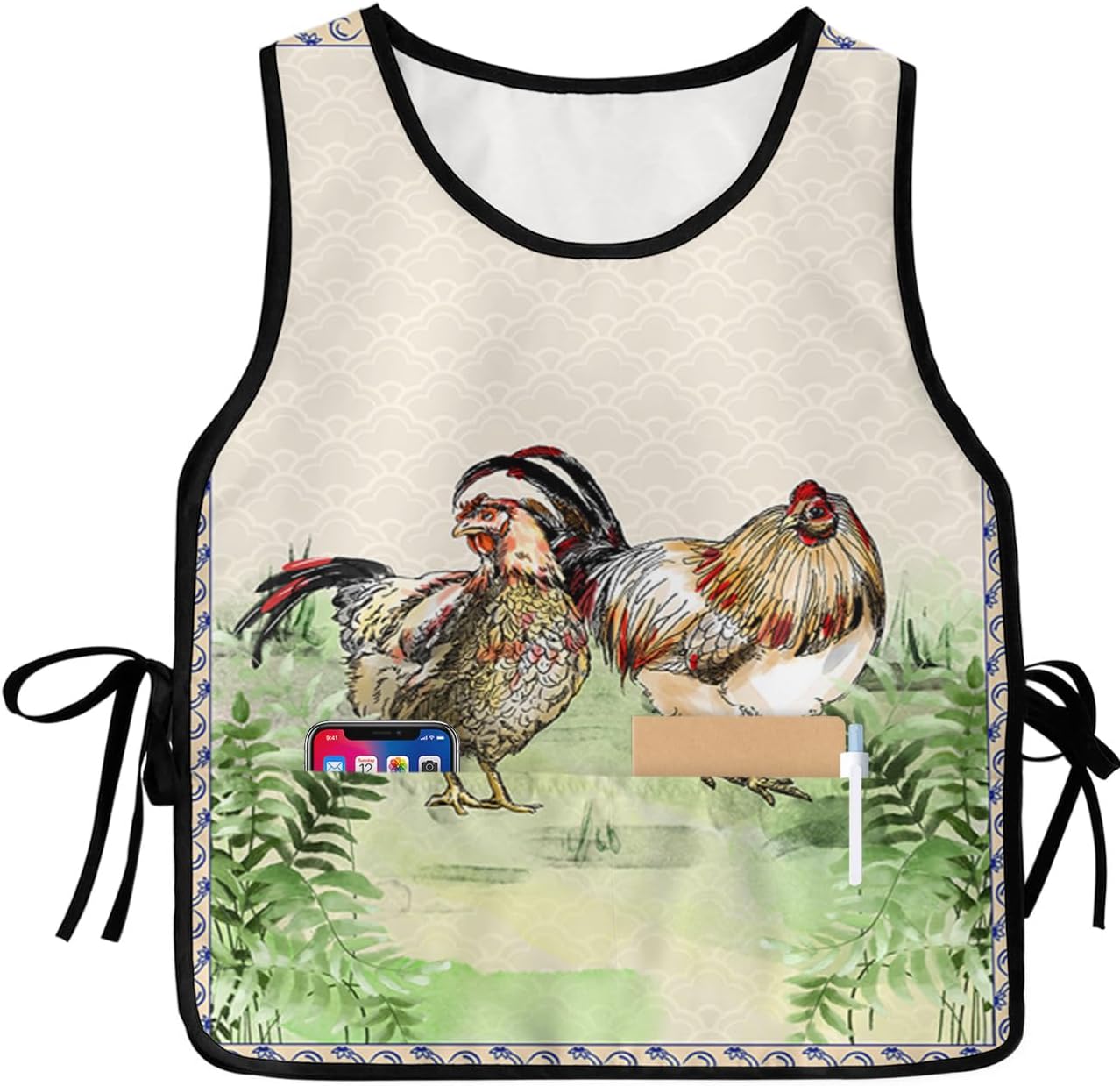 Double Love Blue Pumpkins Cobbler Aprons with 2 Pockets for Women Men, Fall Thanksgiving Harvest Farmhouse Watercolor