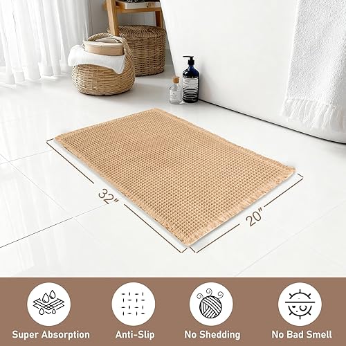 Miniatura 2 de Hiasan Tapete de baño con borlas, súper absorbente, antideslizante, lavable a máquina, tapete de baño para baño, tapete de goma ultra suave, color