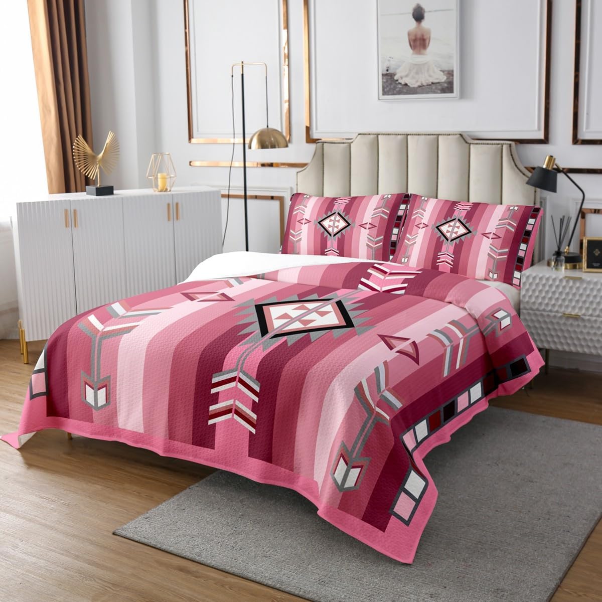 Erosebridal Boho Western Bedspread Queen Rustic Farmhouse Cabin Quilt Set Southwestern Aztec Country Coverlet Set for Kids Adults,Vintage Ethnic Geometric Bedding Quilted