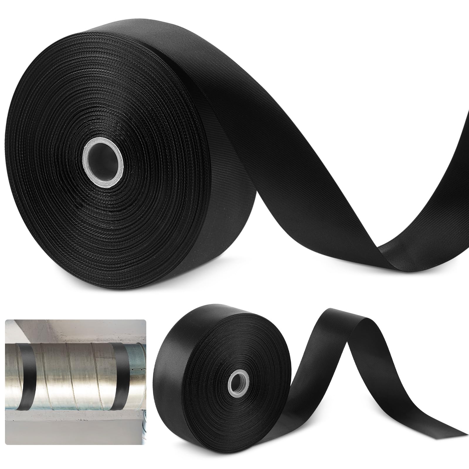 Frienda 2 Rolls Duct Strap Duct Support Webbing Wide Webbing Strap Support Belt Heavy Duty (100 ft X 1.97 Inch,Black)