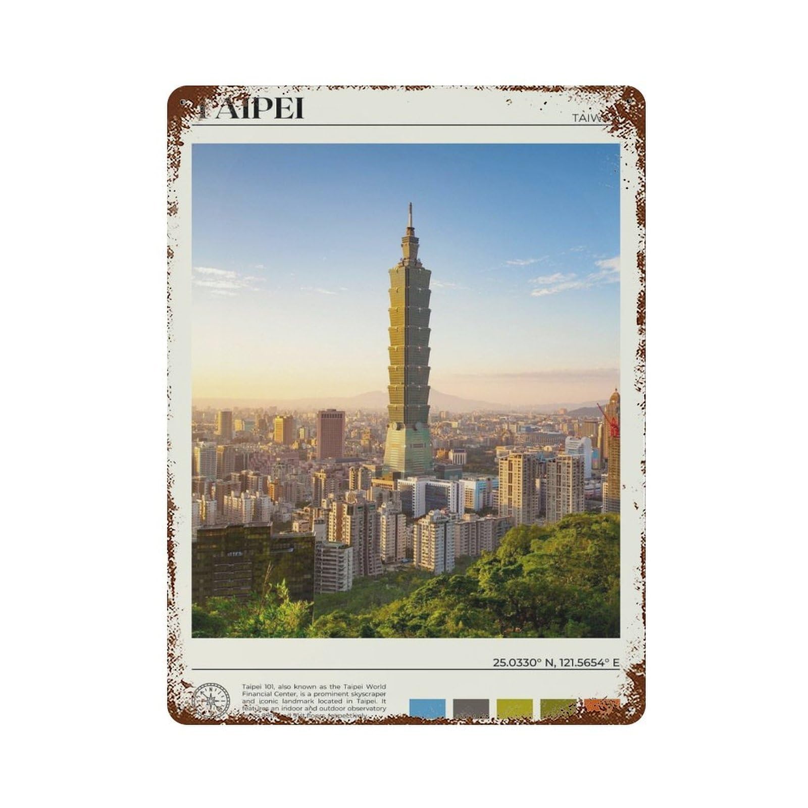 xiaoxiaoshen Real Photo Taipei Decor Taiwan Wall Decor Art Metal Tin Poster Modern Home Decor Art Home Bar Shop Decorations Vintage Sign 40x30cm