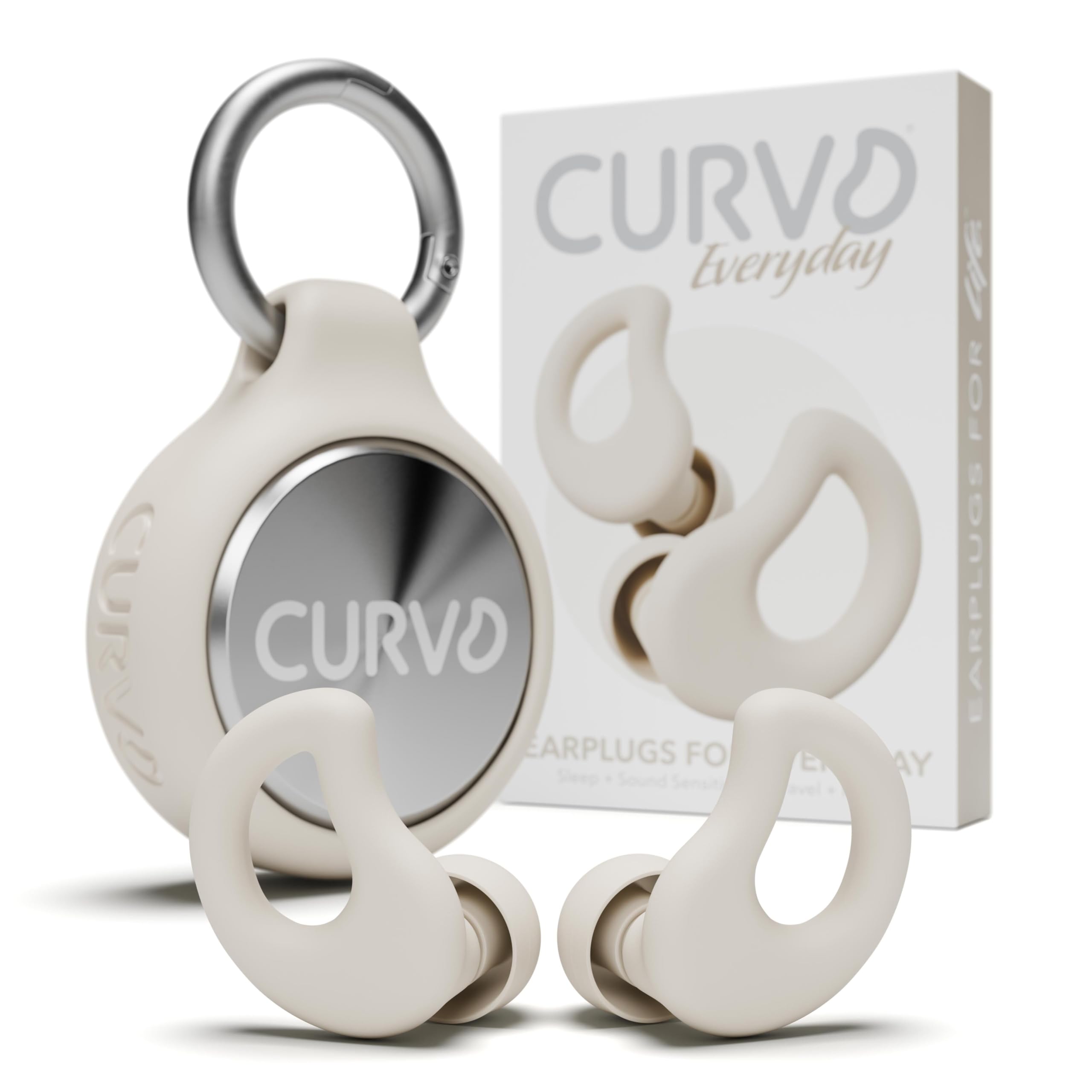 CURVD Everyday Earplugs + Case Clip Bundle, The Perfect earplug for Sleep, Travel, Noise Sensitivity/canceling + Case Clip Package Portable Waterproof