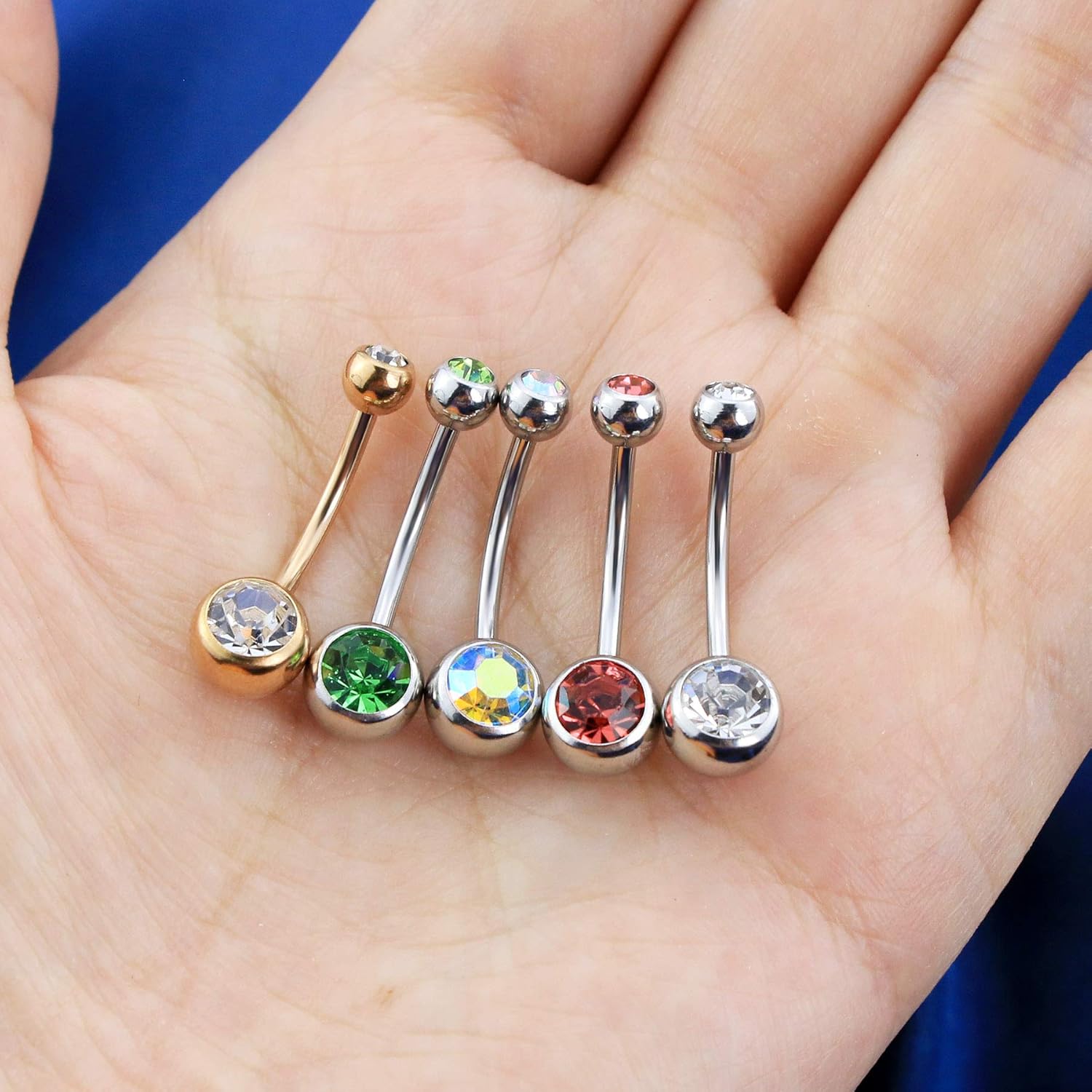 OUFER Belly Button Rings Pack 14G Surgical Steel Shiny CZ Belly Rings Jewelry Crystal Balls Navel Piercing Jewelry - Image 5