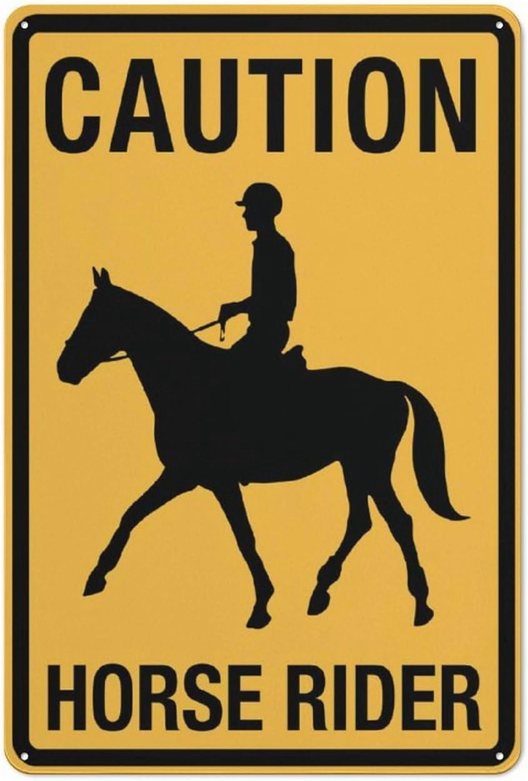 (2-Pack) Metal Tin Sign Caution Horse Rider Sign Warning Sign Home Kitchen Farm Garden Garage Wall Decor 12X8 Inch