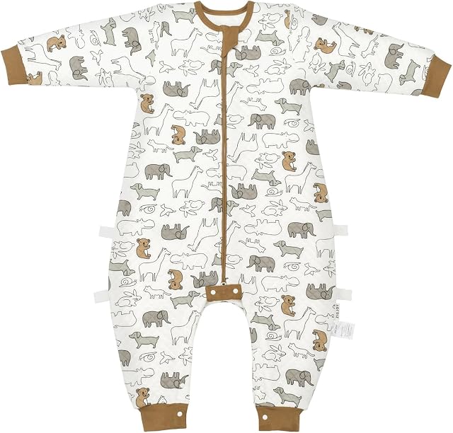 ZIGJOY Baby Sleeping Bag with Legs, 1.5 TOG Baby Sleeping Bag 100% Air Layer Cotton Toddler Sleep Sack All Year Round, Animal, S(6-12 Months)