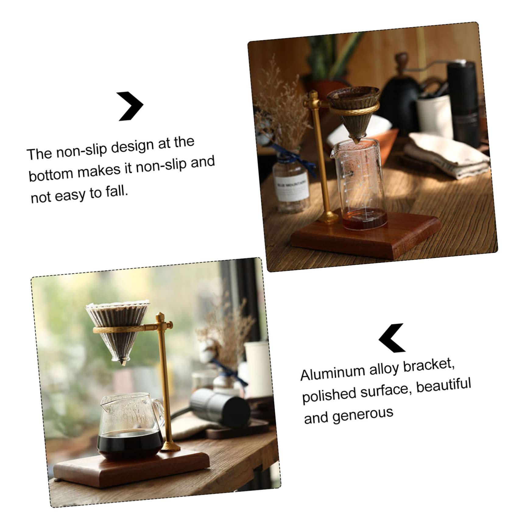 DOITOOL Madera Soporte de Aluminio Filtro Aleación Café Maciza y Ajustable, y Base Estable para Uso en Hogar