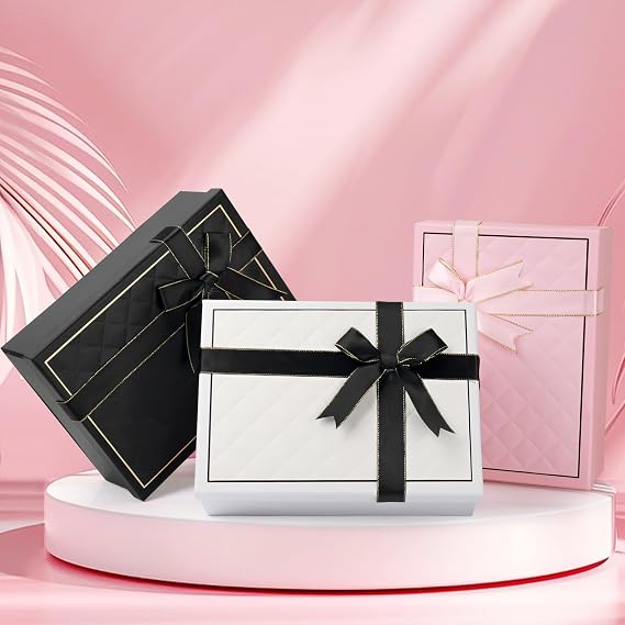 Pink Gift Box with Lid,Gift Boxes for Presents with Ribbon Bowknot Exquisite Boxes for Gifts, Empty Gift Boxes for Christmas Day,Christmas Eve, Birthday Party, Valentine's Day, Weddings (Pink)