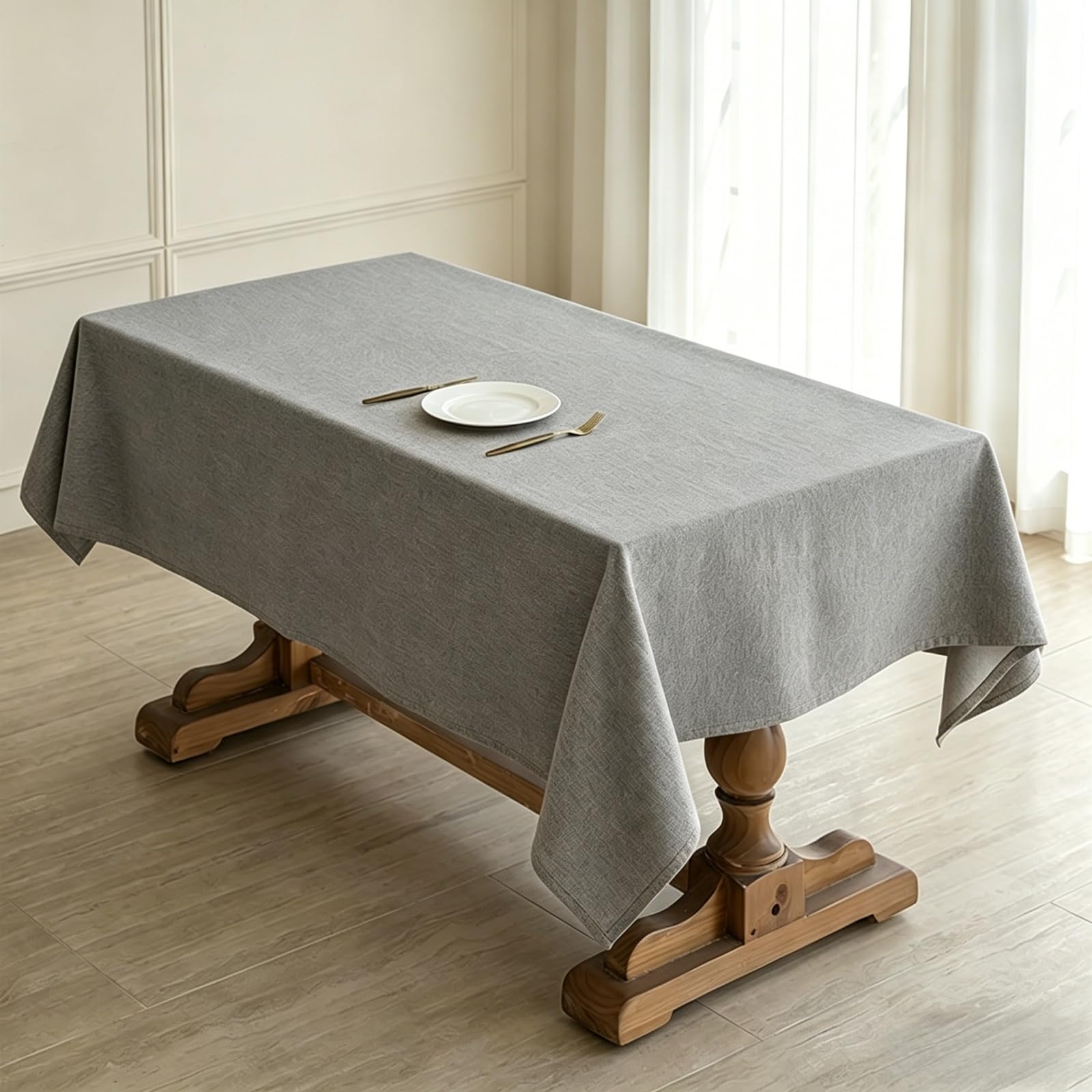 Mantel Mesa Rectangular 130 x 160 cm Lavable, Efecto Lino Resistente Manchas Mantel Durabilidad y Fácil Limpieza para Comedor, Cocina, Cumpleaños, Festivos, Fiesta, Picnic, Gris Claro
