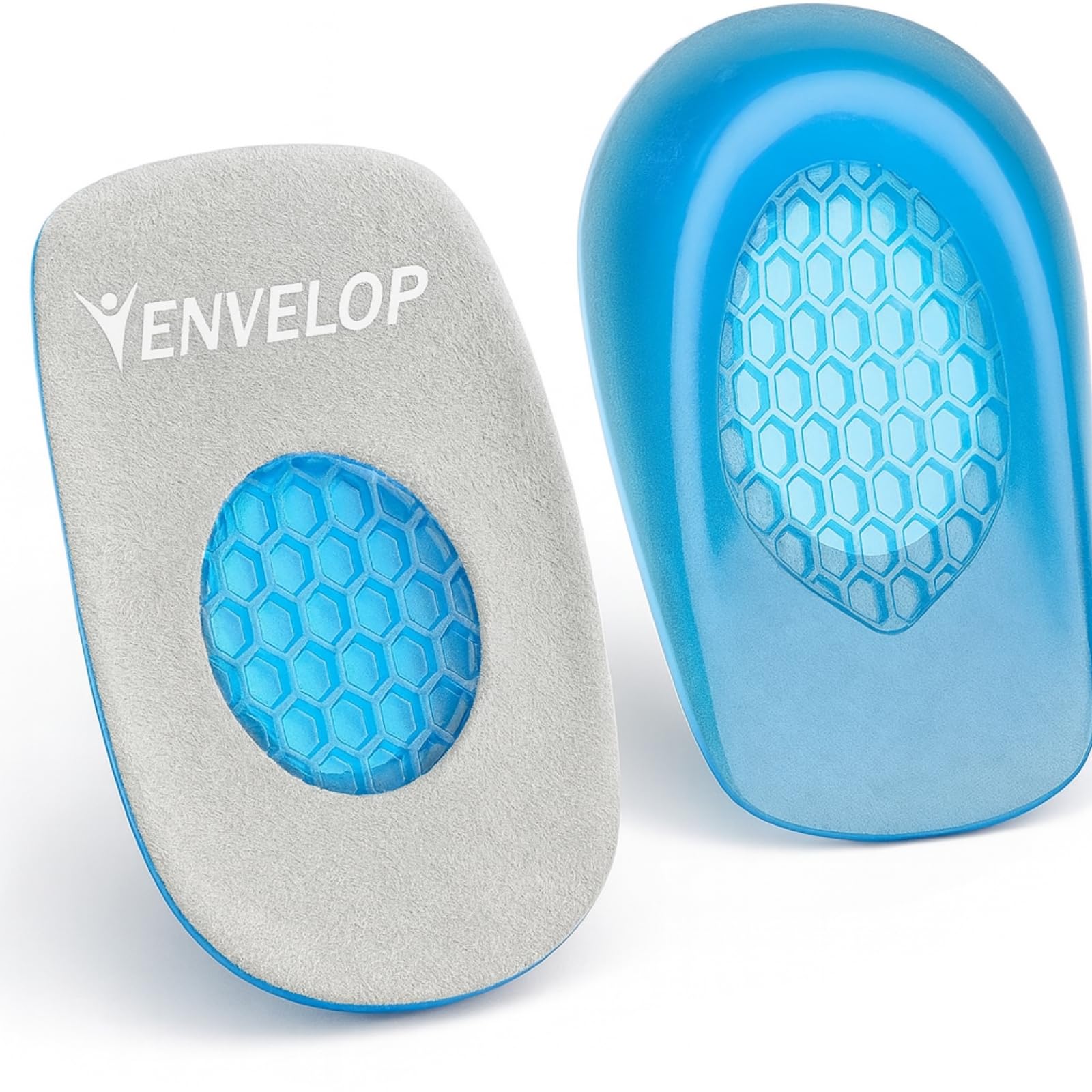 Vive Envelop Gel Heel Cups - Heel Cushion for Women, Men, Bone Spur, Plantar Fasciitis Support - Shoe Inserts Provide Foot Pain Relief for Achilles, Feet Arch, Kids - Shock Absorbing Protector Pad