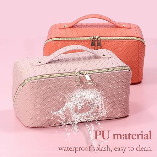 Miniatura 3 de Bolsa de maquillaje, bolsa de cosméticos de viaje de gran capacidad, bolsa de cosméticos impermeable de piel sintética, artículos esenciales de