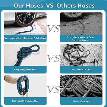 100ft Expandable Garden Hose Pipe, Flexible Water Hose w/10 Function Spray Gun & 2-in-1 Valve Quick Fittings, Lightweight, Durable, Kink-Free, Heavy Duty Expanding Hosepipes for Garden(Blue Black)