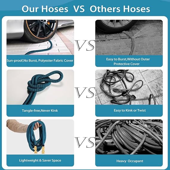 100ft Expandable Garden Hose Pipe, Flexible Water Hose w/10 Function Spray Gun & 2-in-1 Valve Quick Fittings, Lightweight, Durable, Kink-Free, Heavy Duty Expanding Hosepipes for Garden(Blue Black)