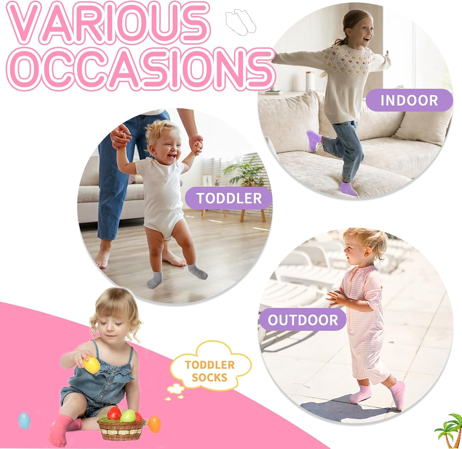 HYCLES Toddler Girl Socks, 12 Pairs Non Slip Ankle Toddler Socks for 1-7 Years Baby Girls Kids