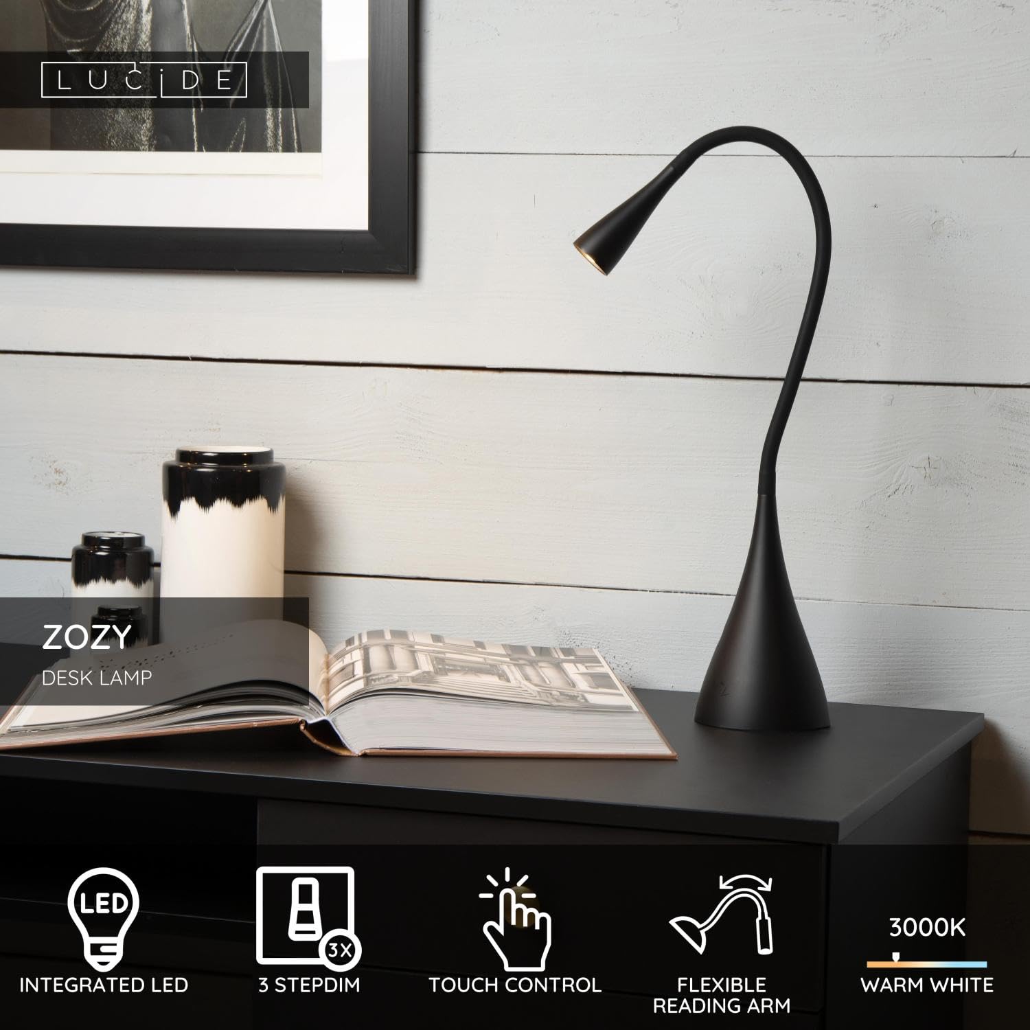 LUCIDE ZOZY - Schreibtischlampe - LED 3 StepDim - 1x4W 3000K - Schwarz