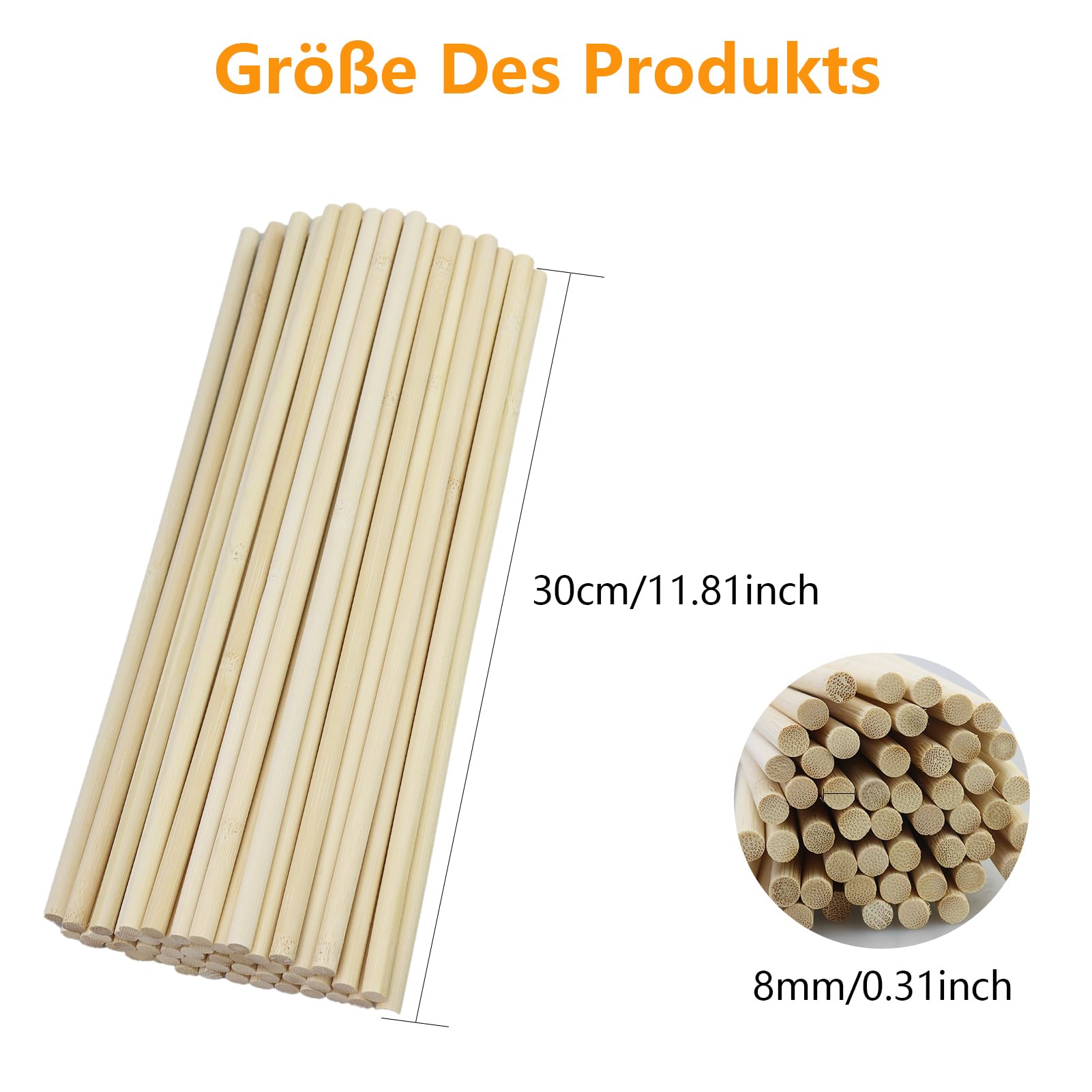 52 Bastoncini Di Legno Per Fai Da Te - 8mm X 30cm | Per Artigianato E Decorazioni - Foto 3