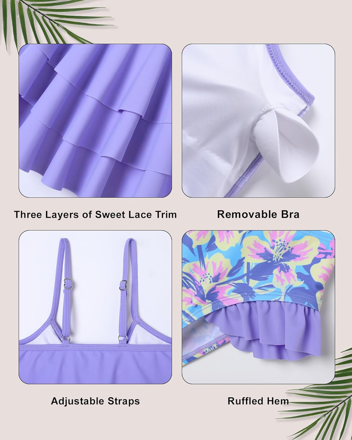 Redair Girls Swimsuit 2 Piece Ruffled Bikini Top with Ruffled Bottom Summer Beach Teen Girl Bathing Suits for 6-14 Years - Image 5