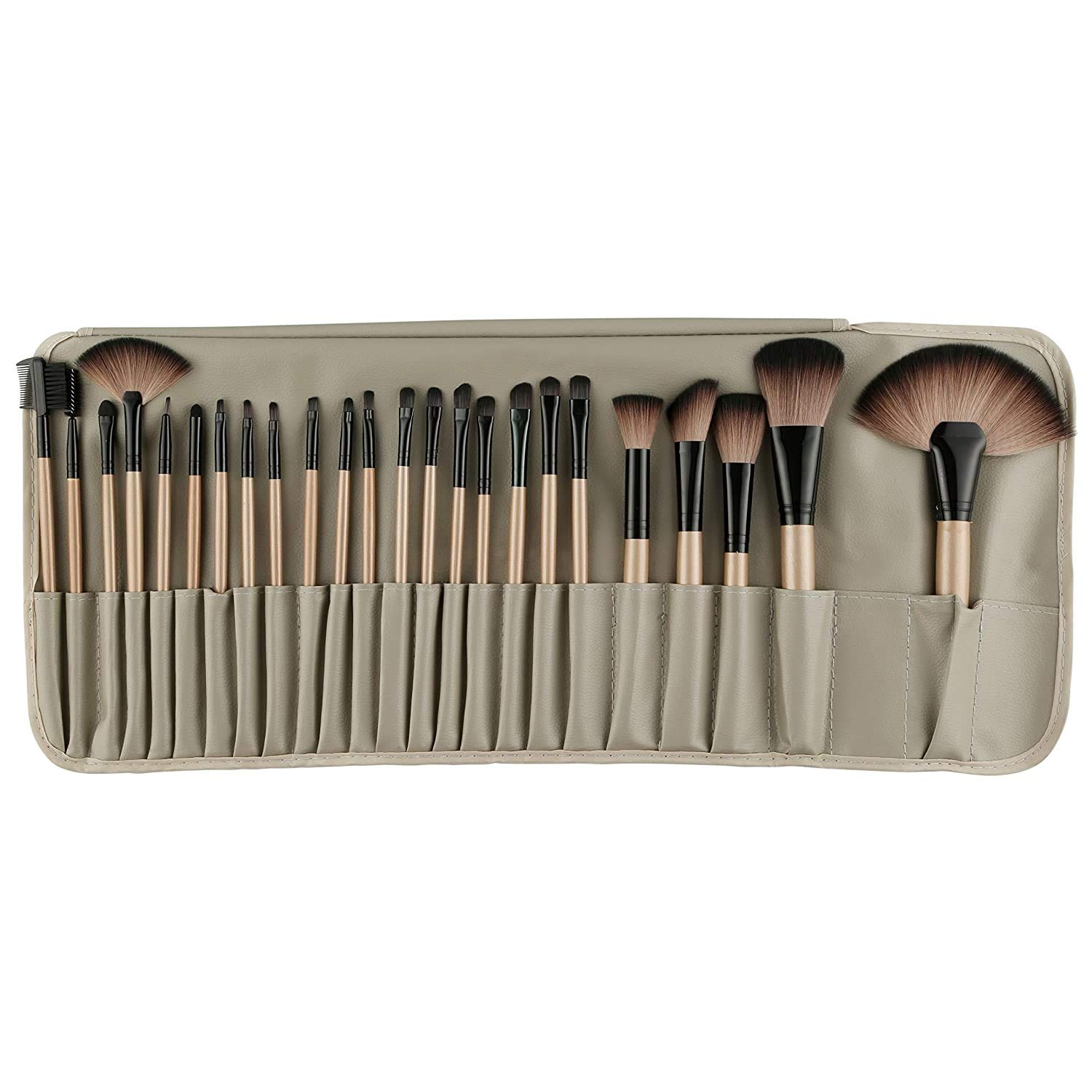 Angelie 24pcs Makeup Brush Set, 24 Professional Makeup Brushes Kit Wooden Handle With Leather Pouch-image-28