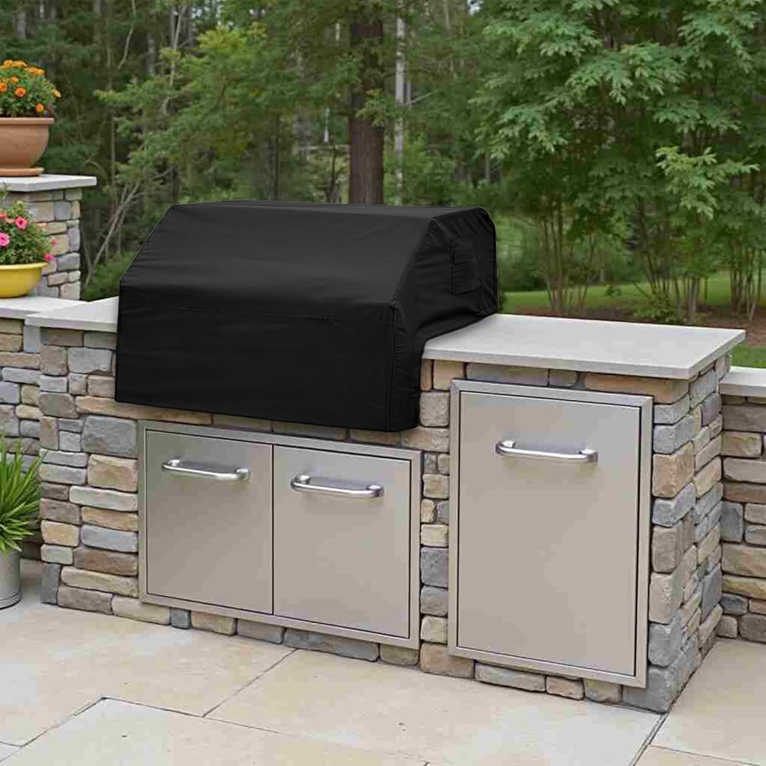 Covers & All Built-in Grill Cover for Outdoor Grill – Heavy Duty 12 oz Waterproof Built-in BBQ Grill Cover, PVC-Coated Polyester with Elastic Hem for Snug Fit (36 x 26 x 24 inches, Black)