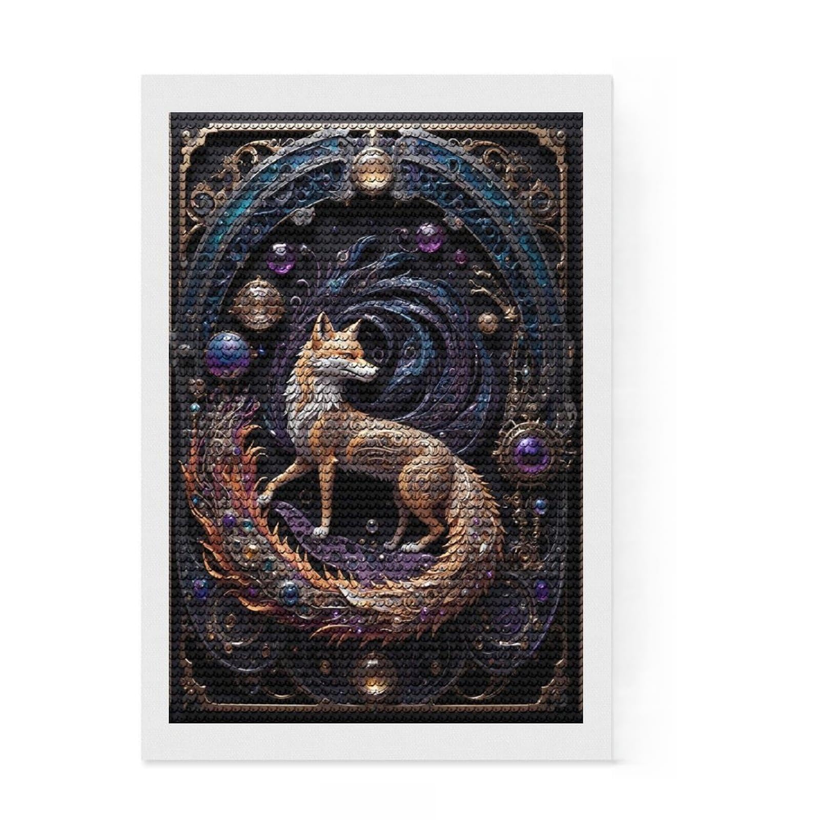 Junmoney Steampunk Red Fox Art Deco Full Drill Diamond Painting Kit 8"x12", for Adults, Mindful Craft Activity, Bedroom Decor, Festive Craft Gift