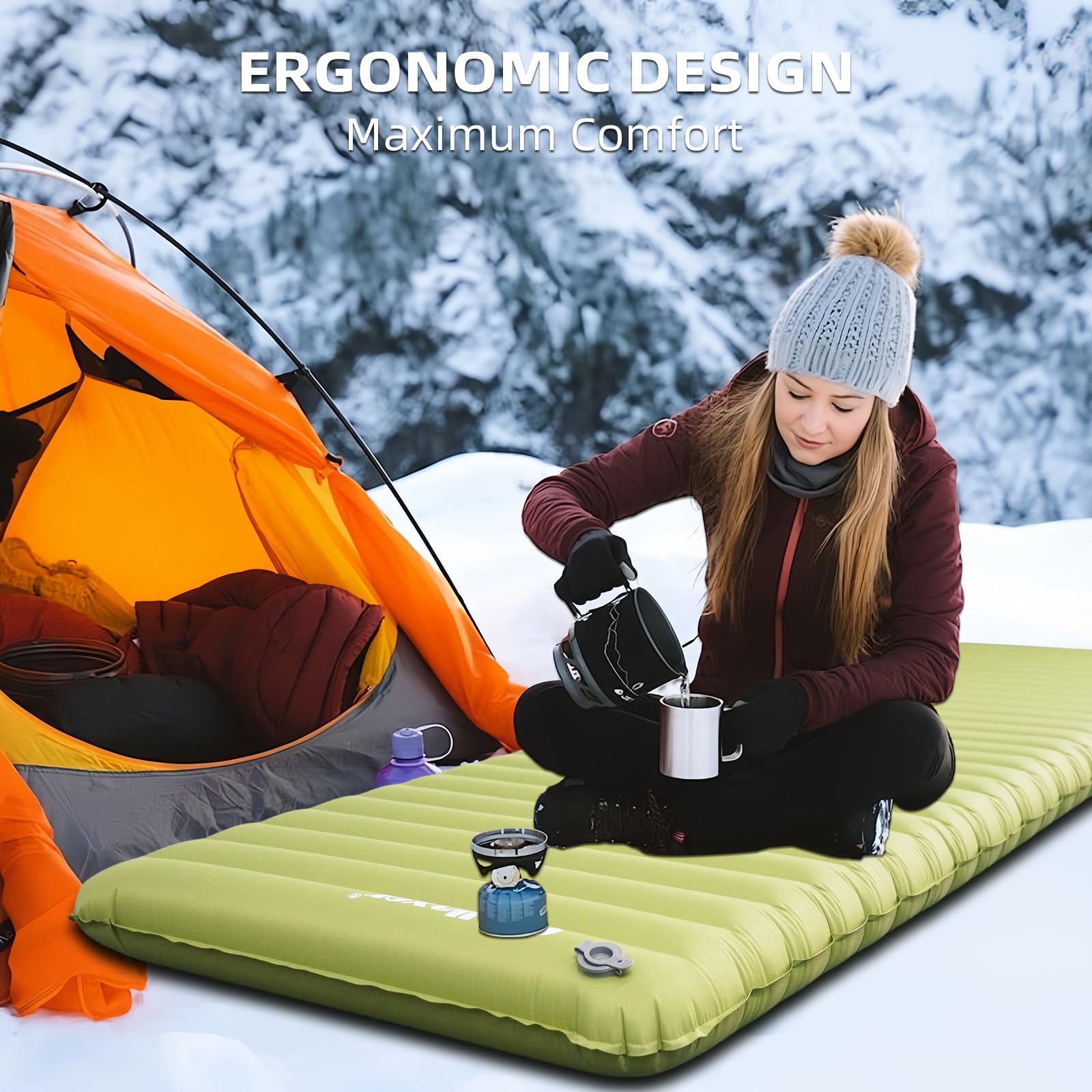 Ultraleichte aufblasbare Isomatte mit 5,8 R-Wert für Camping und Rucksackreisen, 182,9 x 66 cm, 9,2 cm Dicke, wasserdicht und einfach aufzublasen, leichte Isomatte für Abenteuer bei kaltem Wetter