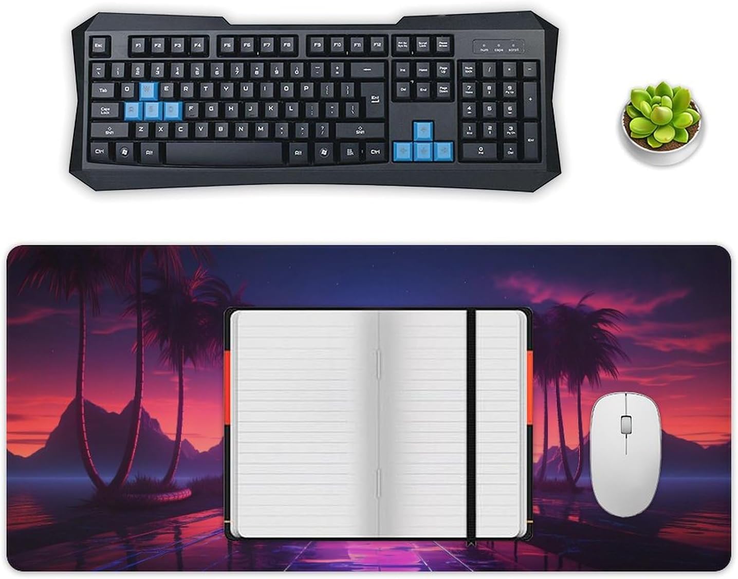 Purple Sun Palm Trees Vaporwave Cyber Large Gaming Mouse Pad Non-Slip Rubber Base Desk Mat Computer Accessories for Office & Gaming Setups 40x90cm