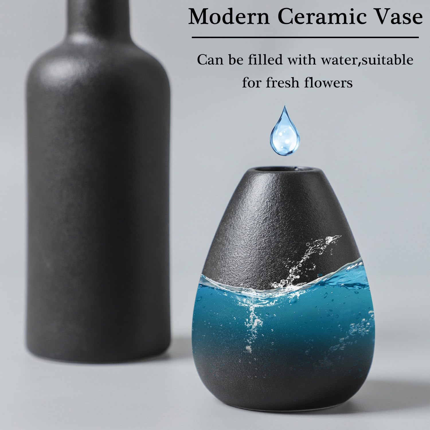 CEMABT Black Ceramic Vase Set - 4 Small Unique Vases for Flowers, Modern Decorative Centerpieces and Home Decor image 2