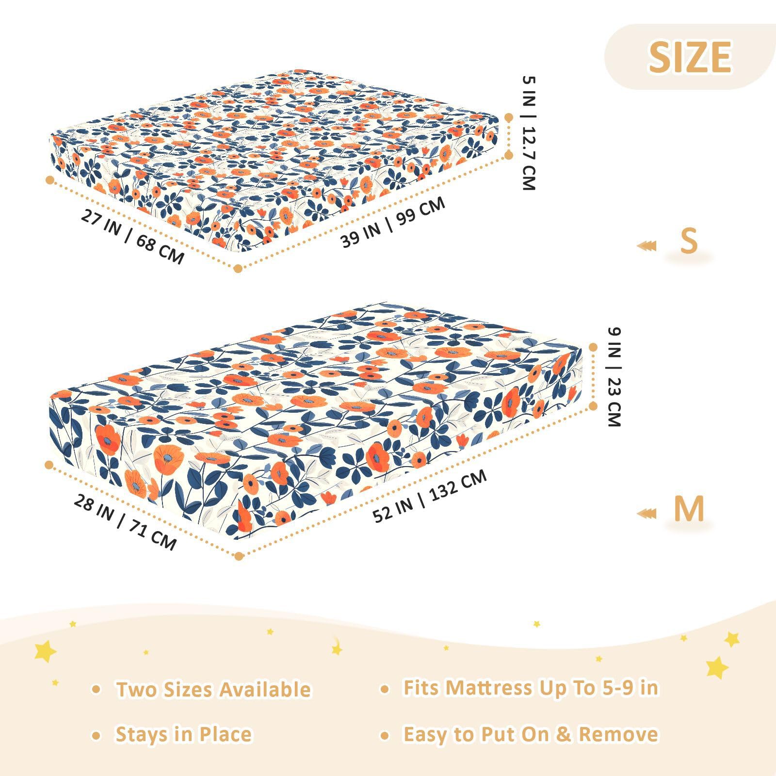 Blue Flower A Drap-housse doux pour berceau de bébé garçons et filles 71,1 x 132,1 cm
