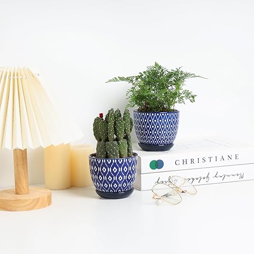 Miniatura 4 de Selamica Macetas de cerámica para suculentas, macetas pequeñas de 4.6 pulgadas con agujeros de drenaje y platillos, macetas suculentas para plantas