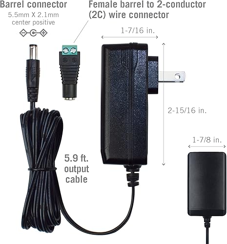 Miniatura 8 de Armacost Lighting 12V 12W 1 Amp Adaptador de fuente de alimentación Transformador AC 100V-120V con conector de salida DC de 0.217x0.083 in
